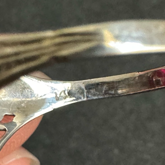 Art Deco 14K White Gold Ring Marquis Lab Ruby Filigree Setting Vintage Size 8 - Picture 6 of 10